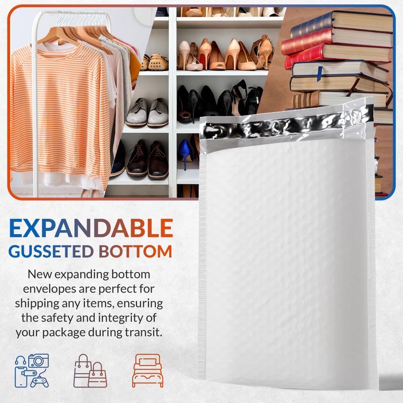 ABC PACK & SUPPLY White Gusseted Bubble Mailers, 10.5 x 15.75 x 4 Inch. Pack of 5 Expandable Envelopes. Padded Shipping Envelopes. Waterproof Bubble Bags for Shipping. Poly Bubble Mailers Self Seal - Image 5